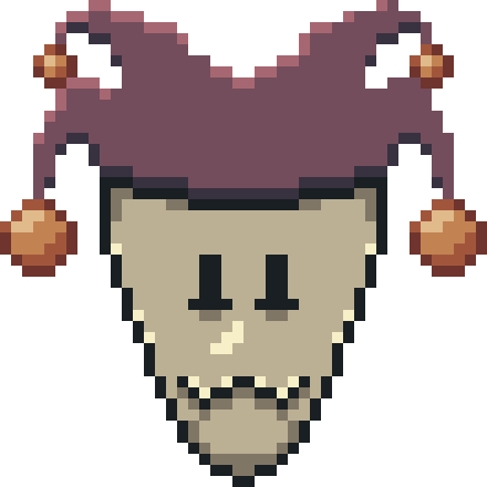 The yochic games logo. An comedy mask with a jester hat.